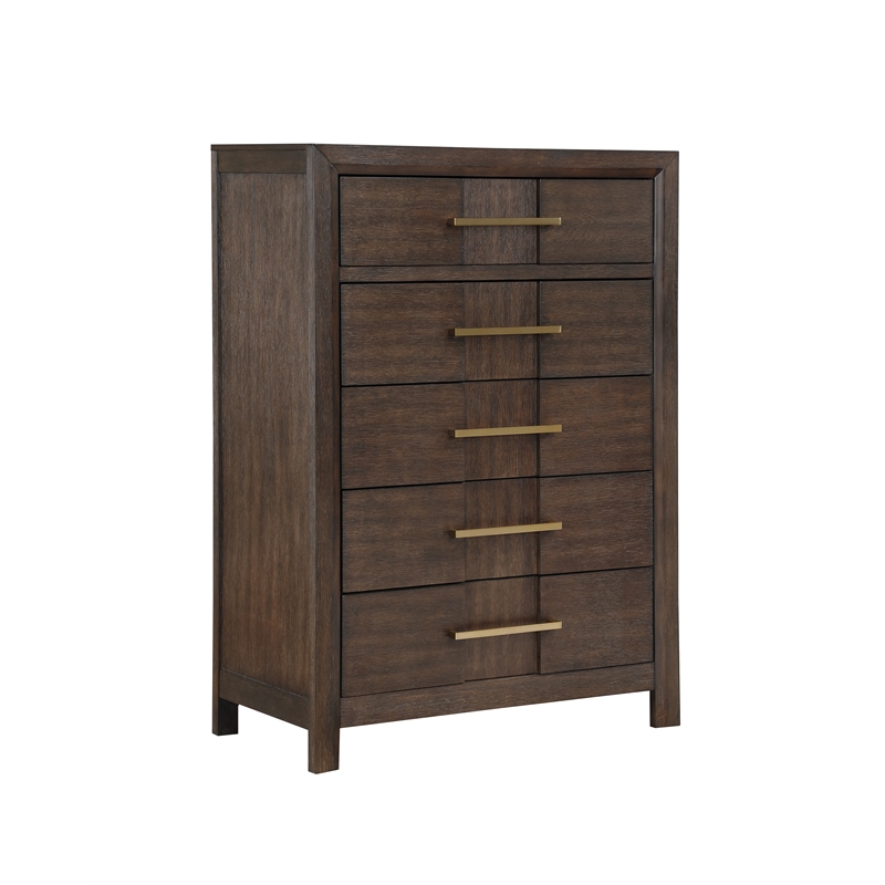 5 PC Full Modern Bedroom Set made with Wood in Walnut color