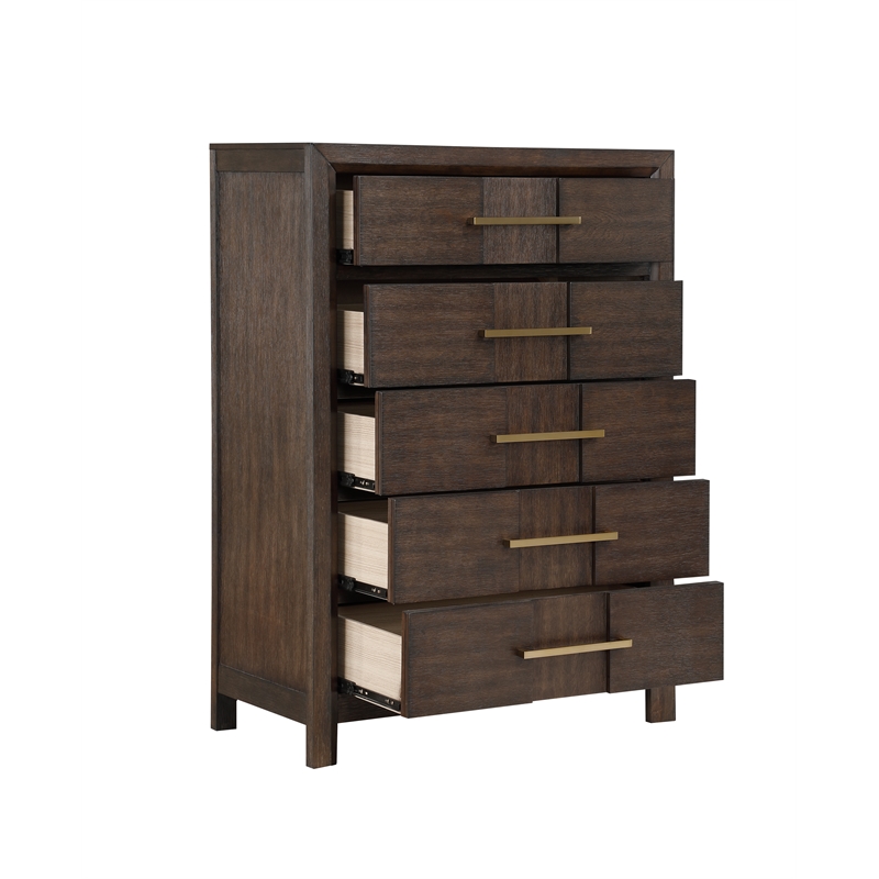 5 PC Full Modern Bedroom Set made with Wood in Walnut color