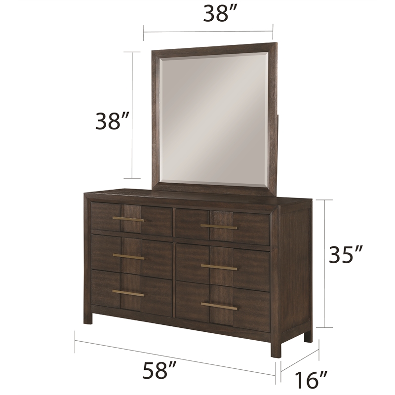 5 PC Queen Modern Bedroom Set made with Wood in Walnut color