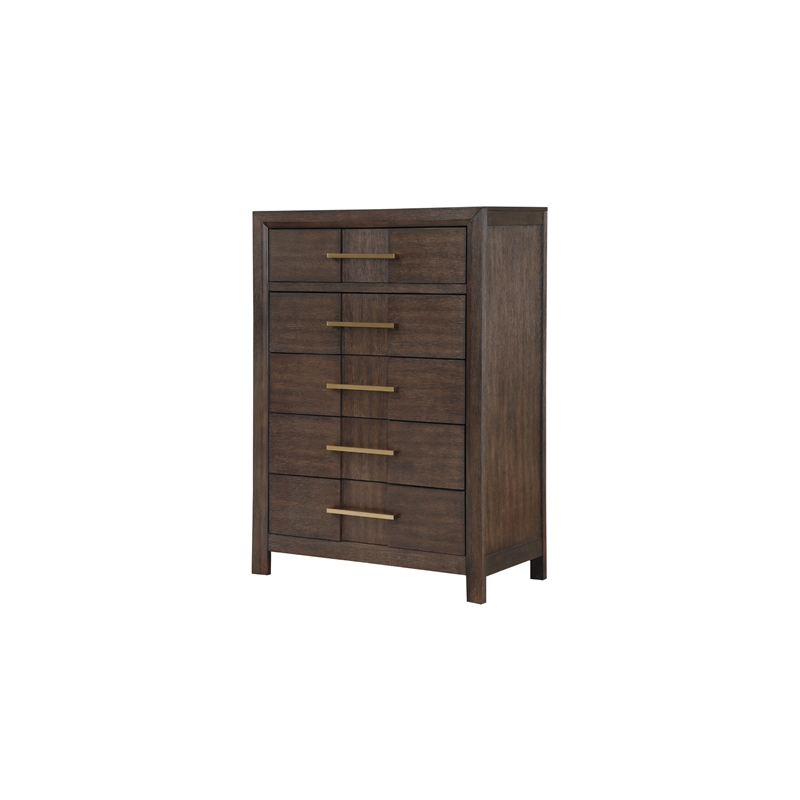 5 PC Queen Modern Bedroom Set made with Wood in Walnut color