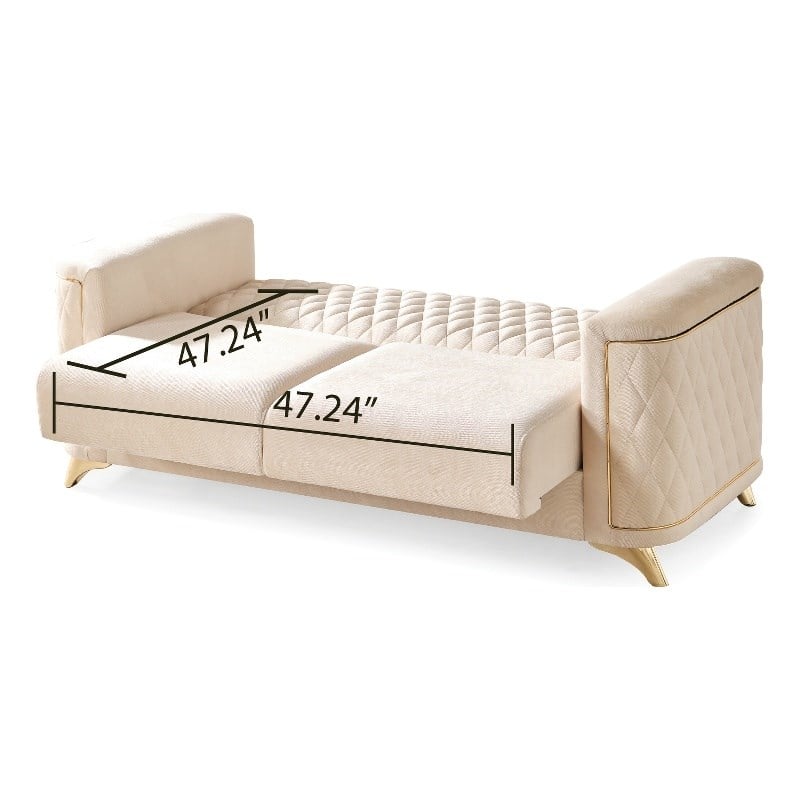 Luna 2 PC Finished in Velvet Fabric made with wood in Ivory Color