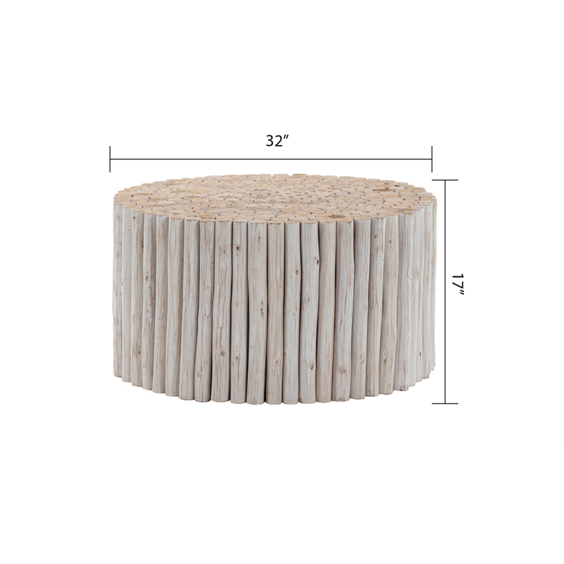 T1009-32-15 Contemporary Style Jungle Wood Coffee Table in White Wash Color