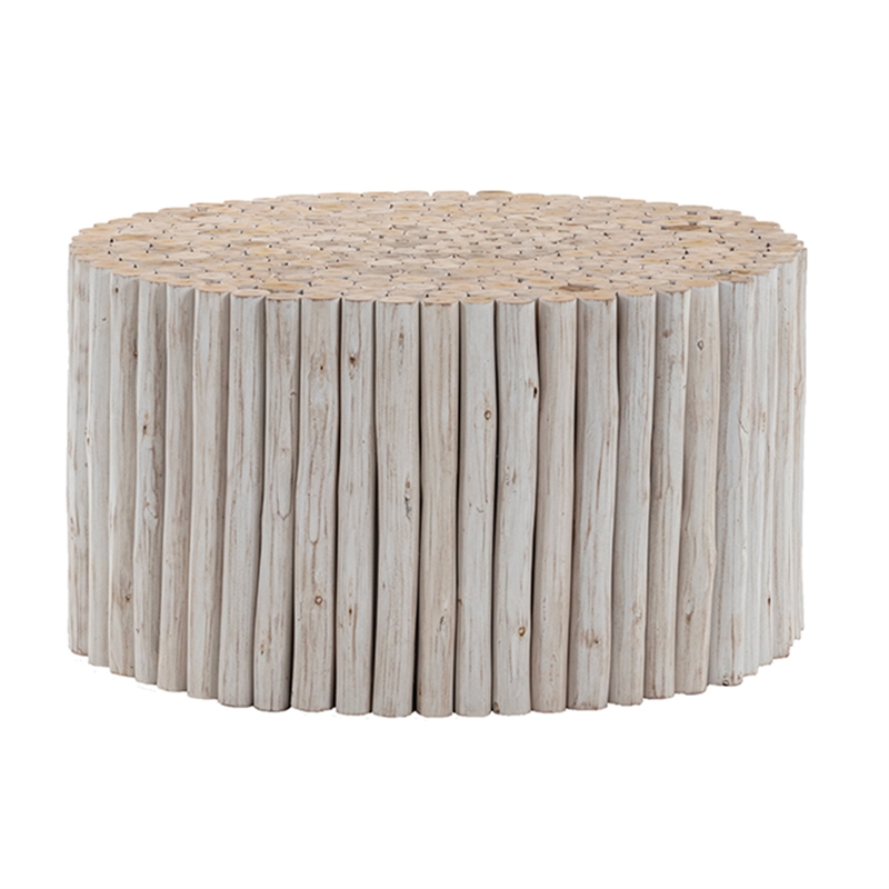 T1009-32-15 Contemporary Style Jungle Wood Coffee Table in White Wash Color