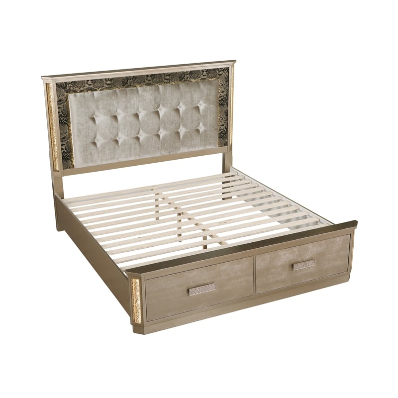 Medusa Modern Style Queen Gold Finish Bed made with Wood