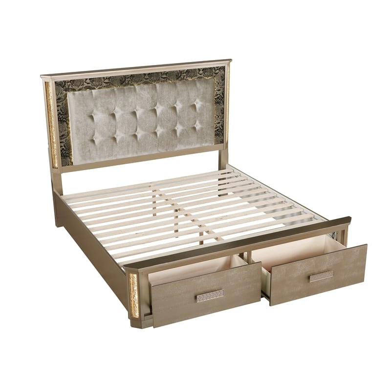 Medusa Modern Style Queen Gold Finish Bed made with Wood