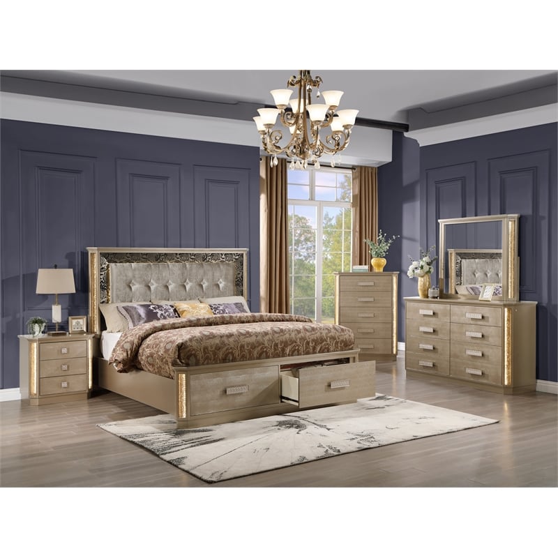 Medusa Modern Style Queen Gold Finish Bed made with Wood