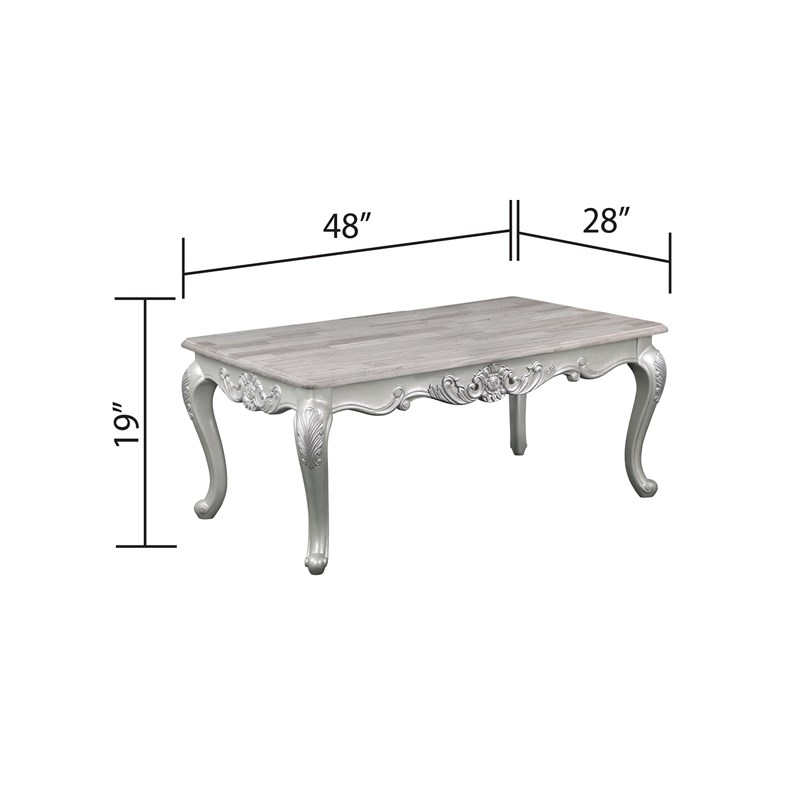 Melrose Traditional Coffee Table Made with Wood in Silver