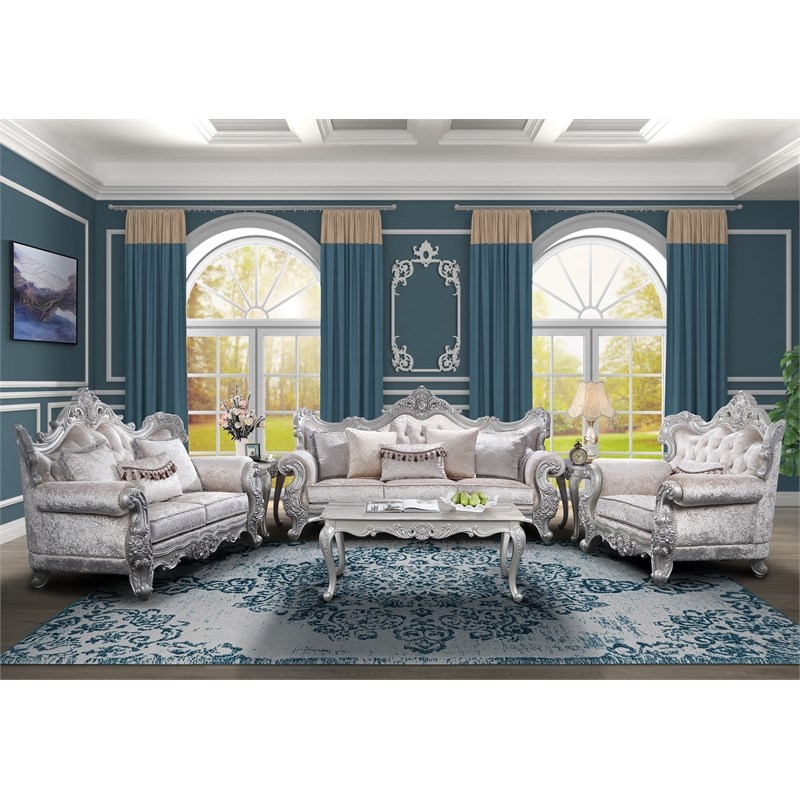 Melrose Traditional Coffee Table Made with Wood in Silver