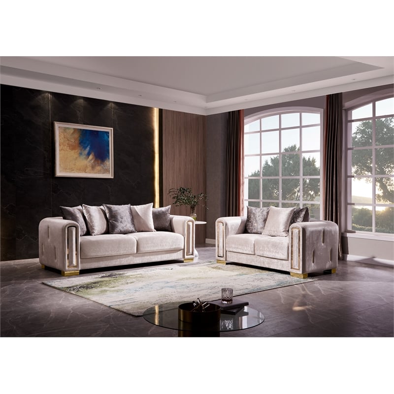 Impreza Thick Velvet Fabric Loveseat Made With Wood in Beige