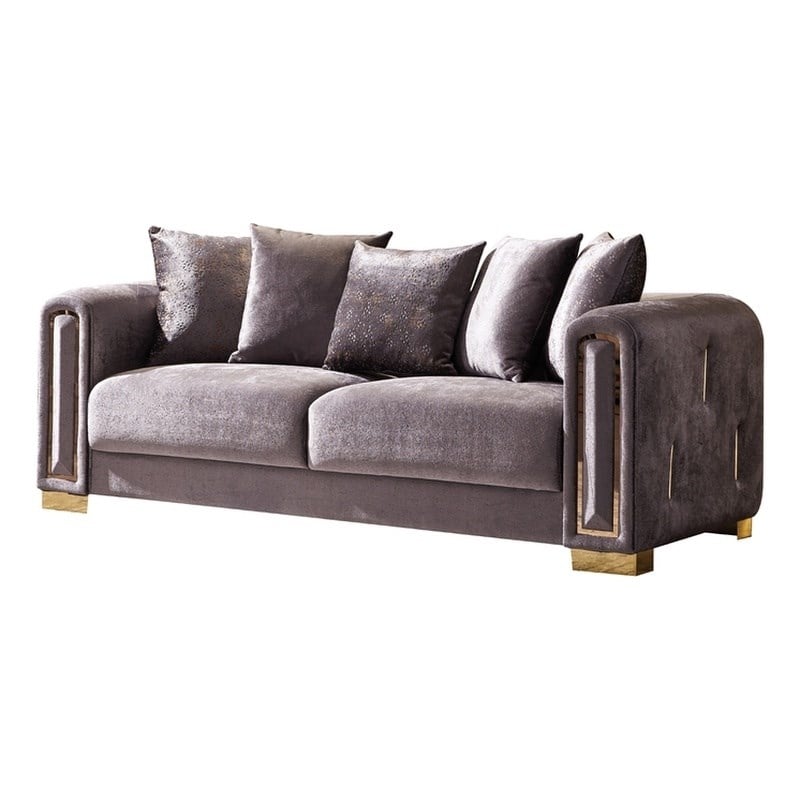 Impreza Thick Velvet Fabric Sofa Made With Wood in Gray