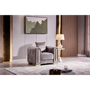 Impreza Thick Velvet Fabric Chair Made With Wood in Gray