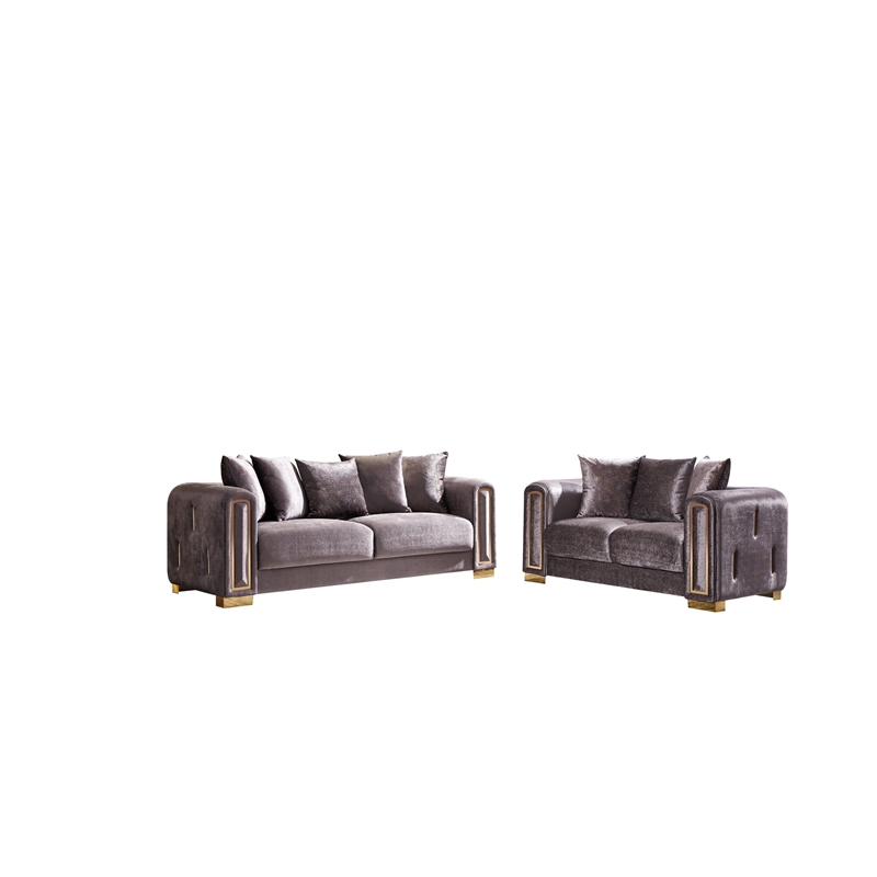 Impreza Thick Velvet Fabric 2Pc Living Room Set Made With Wood in Gray