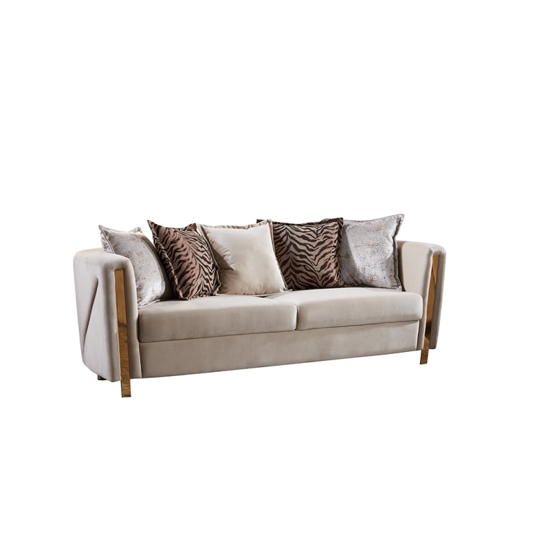 Chanelle Thick Velvet Fabric Upholstered Sofa Made With Wood in Beige