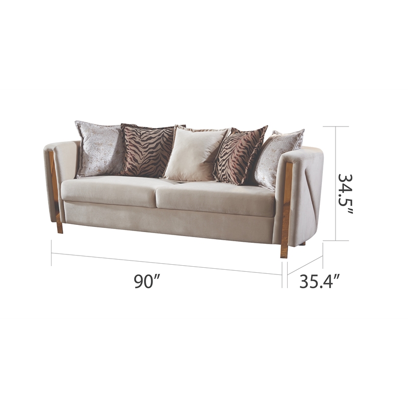 Chanelle Thick Velvet Fabric Upholstered Sofa Made With Wood in Beige