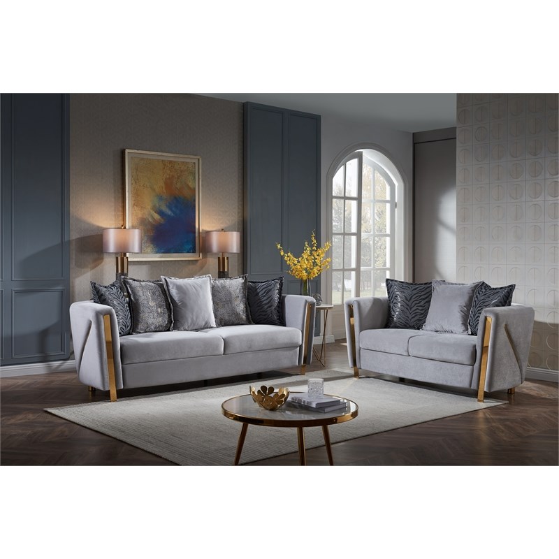 Chanelle Thick Velvet Fabric Upholstered Sofa Made With Wood in Gray