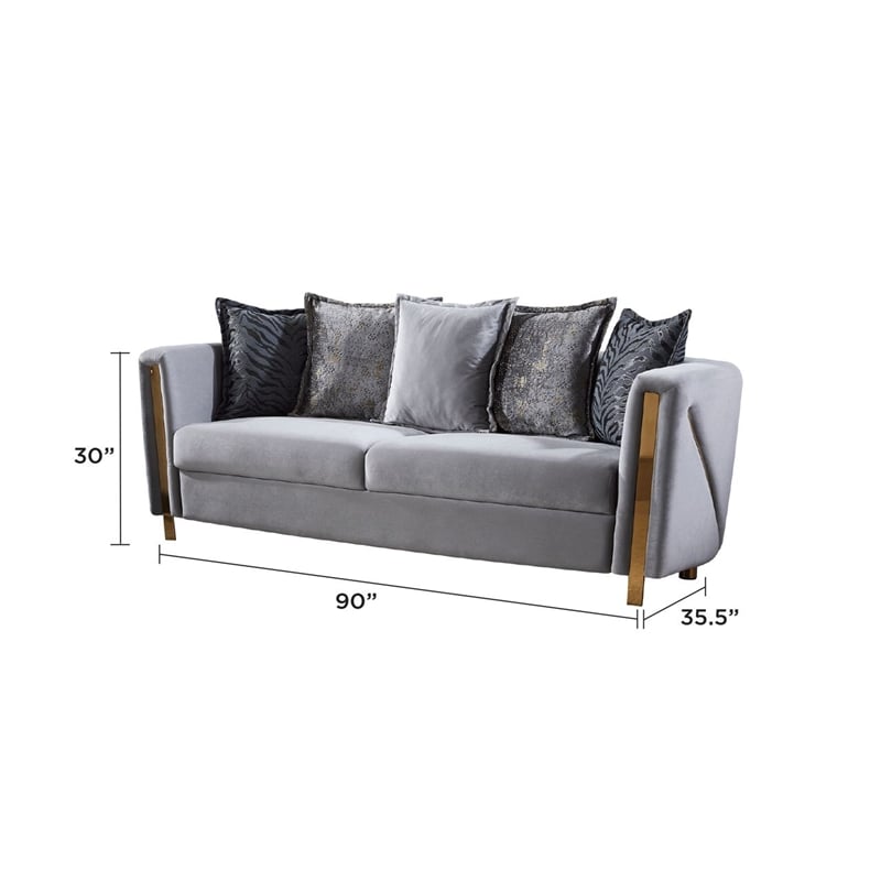 Chanelle Thick Velvet Fabric Upholstered Sofa Made With Wood in Gray