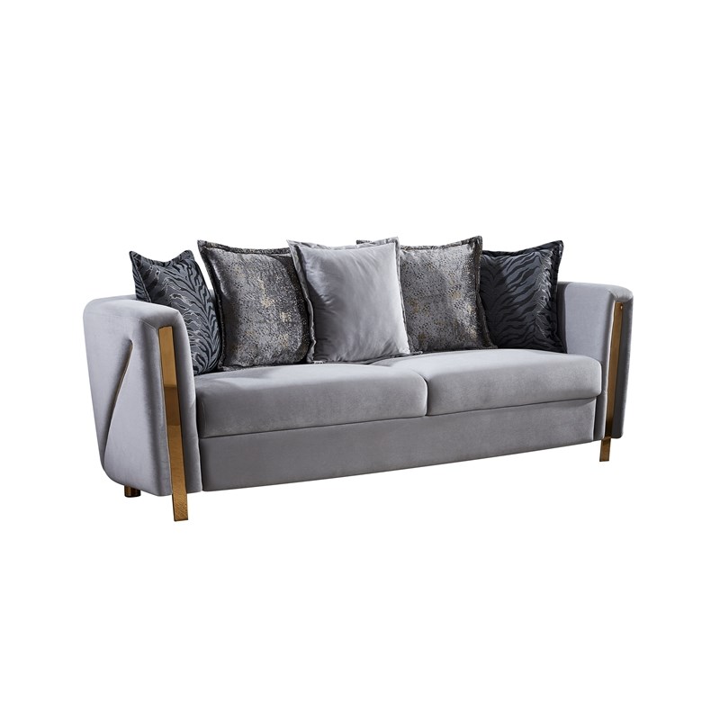 Chanelle Thick Velvet Fabric Upholstered Sofa Made With Wood in Gray