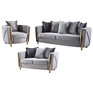 Chanelle Upholstered 3PC Living Room Set Made With Wood in Gray