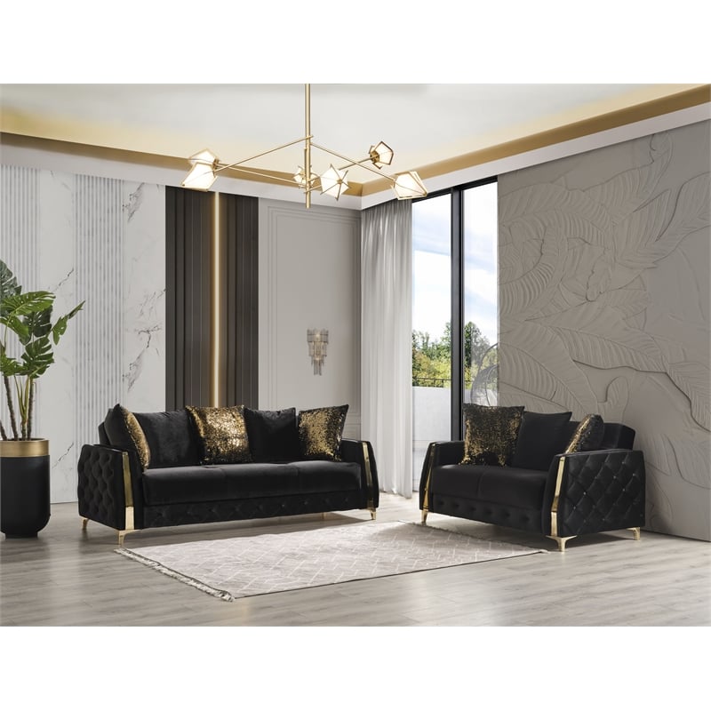 Lust Modern Style Sofa Made with Wood & Under-seat Storage in Black