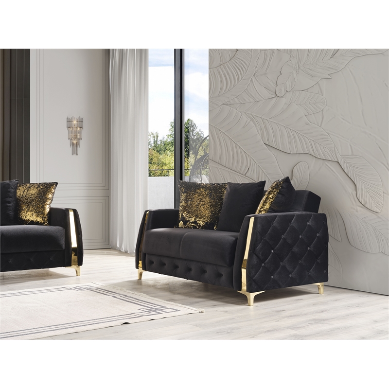 Lust Modern Style Loveseat Made with Wood & Under-seat Storage in Black