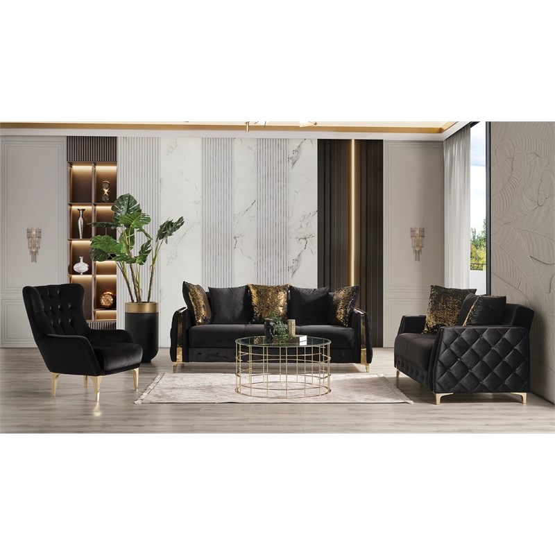 Lust Modern Style 3PC Living Room Set Made with Wood in Black