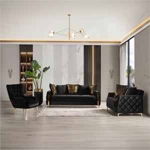 Lust Modern Style 3PC Living Room Set Made with Wood in Black