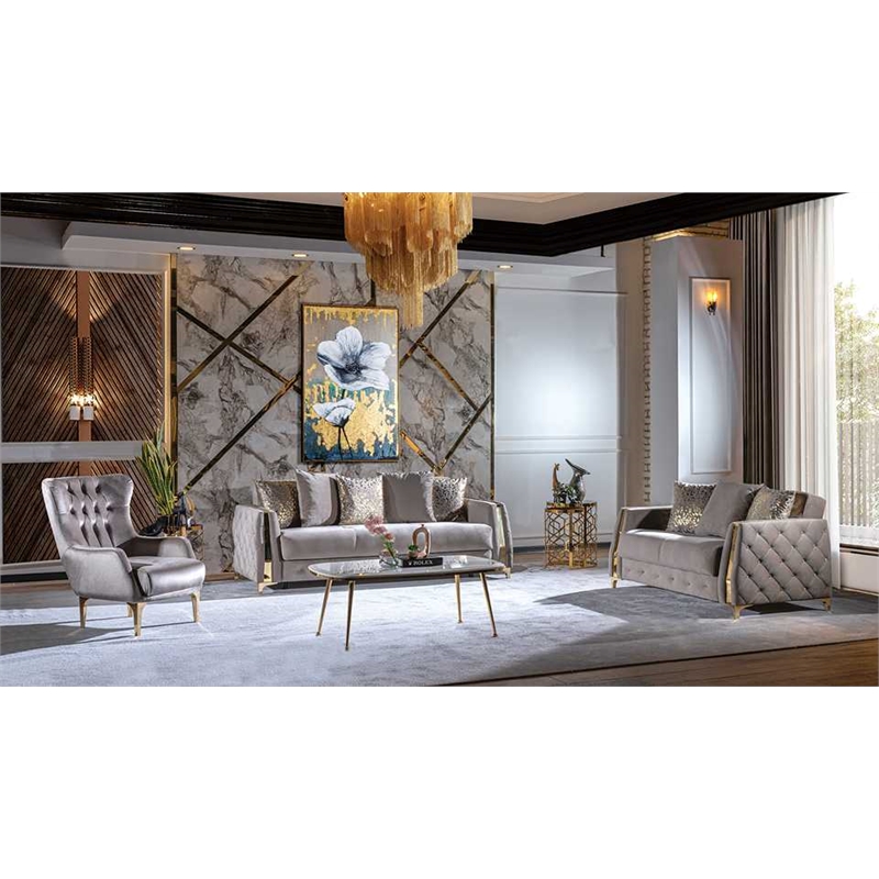 Lust Modern Style 3PC Living Room Set Made with Wood in Taupe