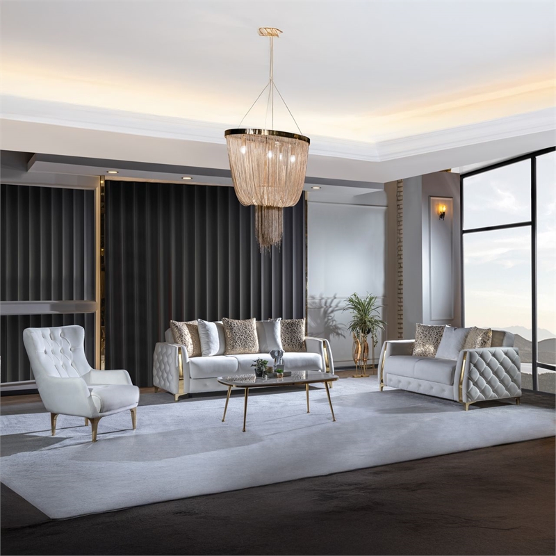 Lust Modern Style 3PC Living Room Set Made with Wood in White