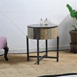 T1216E Round Storage End Table made with Mango Wood in Rustic Vintage
