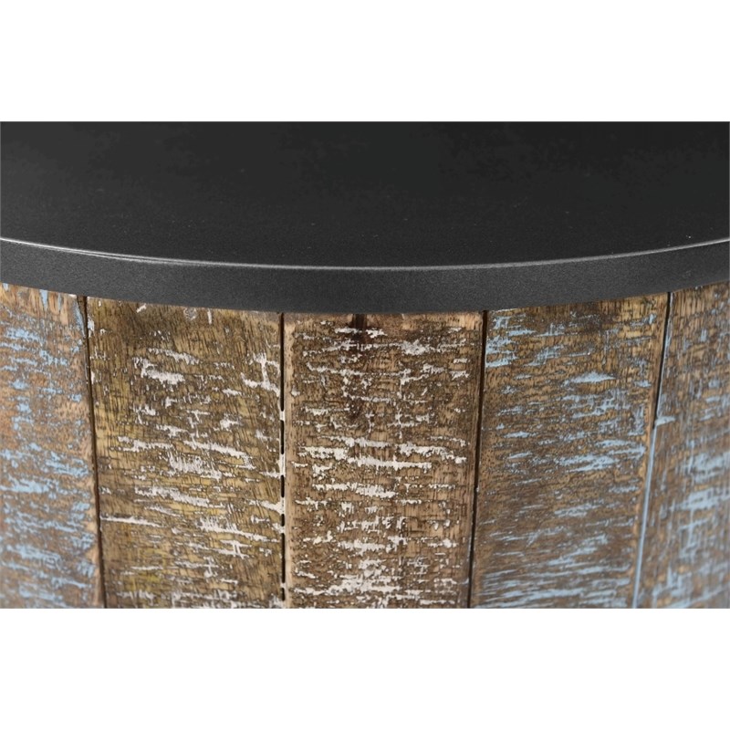 T1216E Round Storage End Table made with Mango Wood in Rustic Vintage