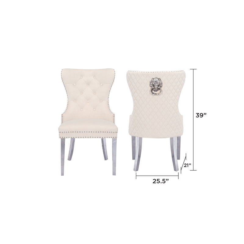 Simba Stainless Steel 2 Piece Chair Finish with Velvet Fabric in Beige