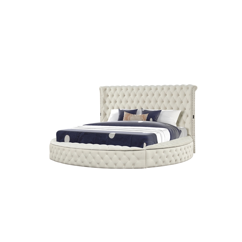 Hazel Queen 4 Pc Tufted Upholstery Bedroom Set Made with Wood in Cream
