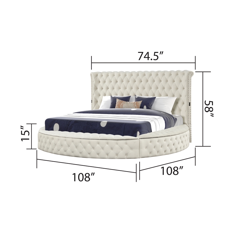 Hazel Queen 4 Pc Tufted Upholstery Bedroom Set Made with Wood in Cream