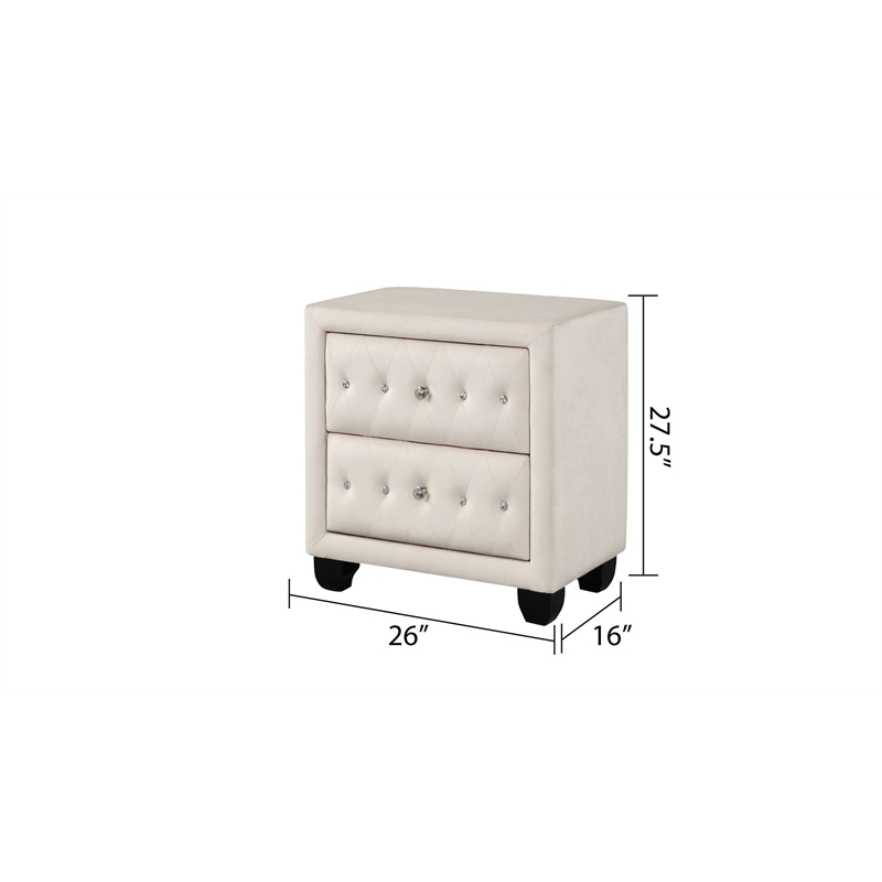 Hazel King 4 Pc Tufted Upholstery Bedroom Set Made with Wood in Cream