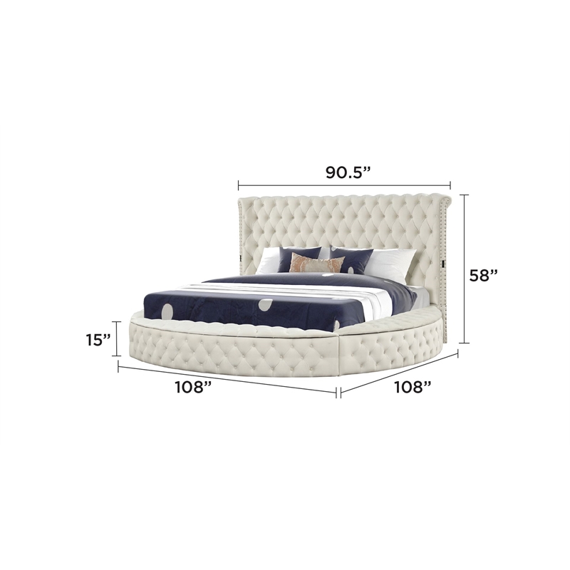 Hazel Queen 4 Pc Tufted Upholstery Vanity Bedroom Set Made with Wood in Cream