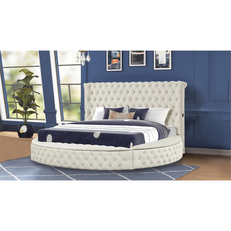 Hazel King 4 Pc Tufted Upholstery Vanity Bedroom Set Made with Wood in Cream