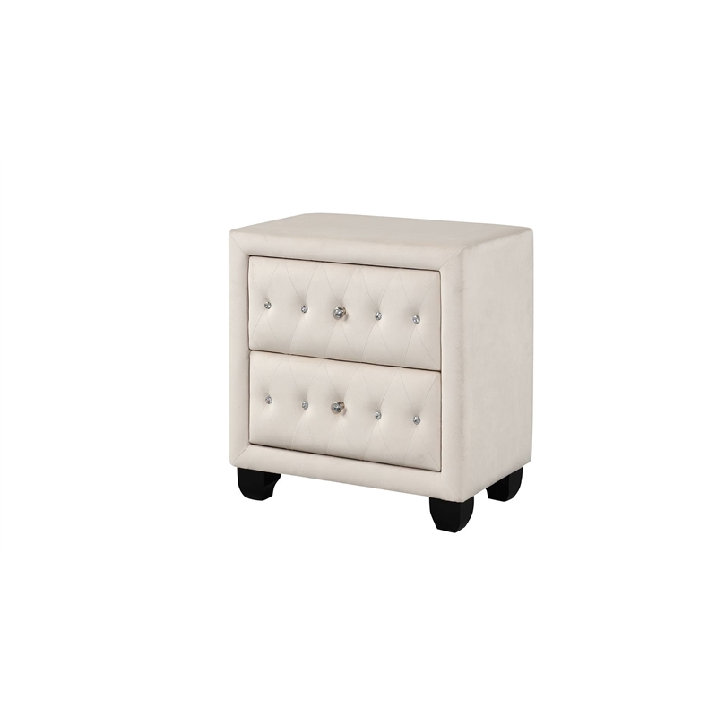 Hazel King 4 Pc Tufted Upholstery Vanity Bedroom Set Made with Wood in Cream