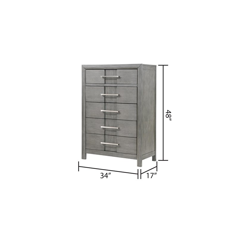 Modern Style 5-Drawer Chest Made with Wood in Gray