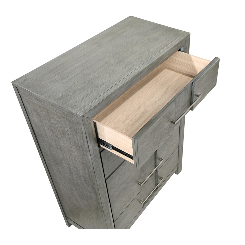 Modern Style 5-Drawer Chest Made with Wood in Gray