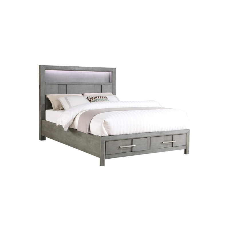King 5PC Modern Style Storage Bedroom Set Made with Wood in Gray