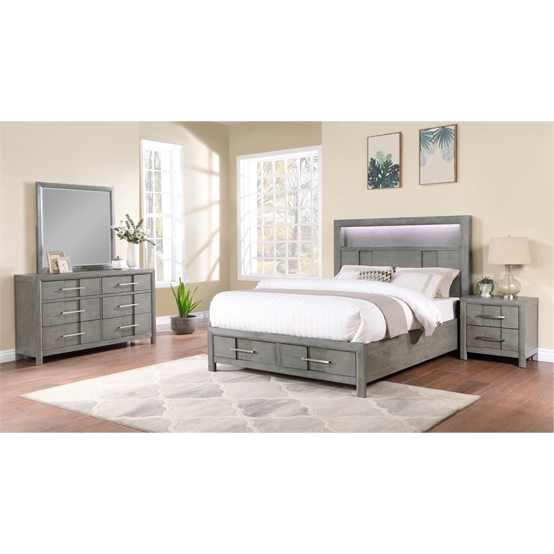 Full 4PC Modern Style Storage Bedroom Set Made with Wood in Gray
