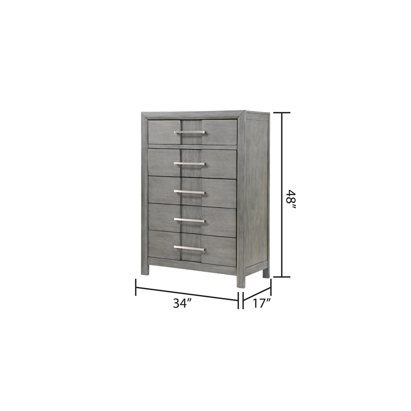 Full 5PC Modern Style Storage Bedroom Set Made with Wood in Gray
