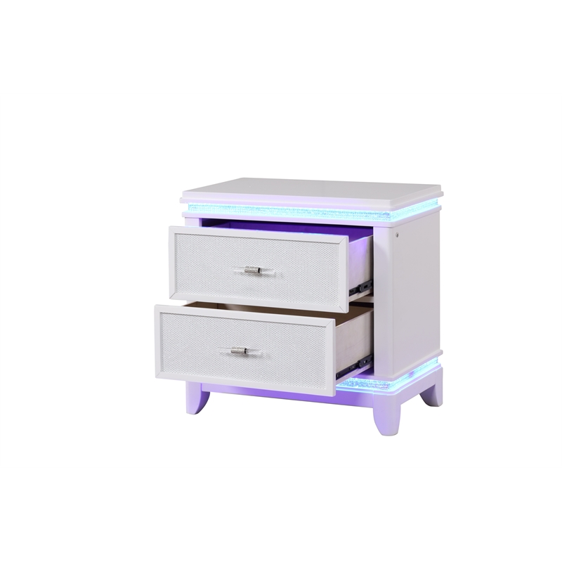 Modern Style 2-Drawer Nightstand Made with Wood and LED in Milky White
