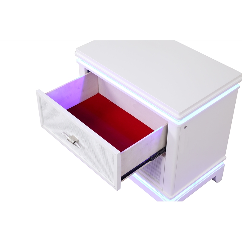 Modern Style 2-Drawer Nightstand Made with Wood and LED in Milky White