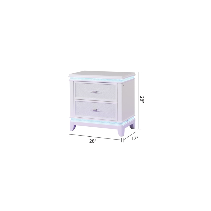 Modern Style 2-Drawer Nightstand Made with Wood and LED in Milky White