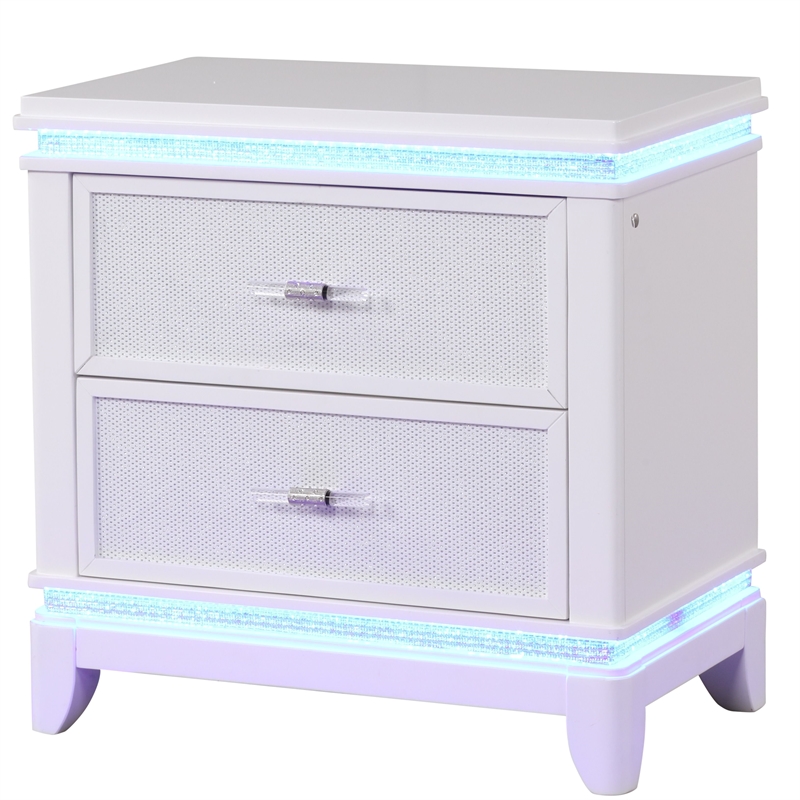 Modern Style 2-Drawer Nightstand Made with Wood and LED in Milky White