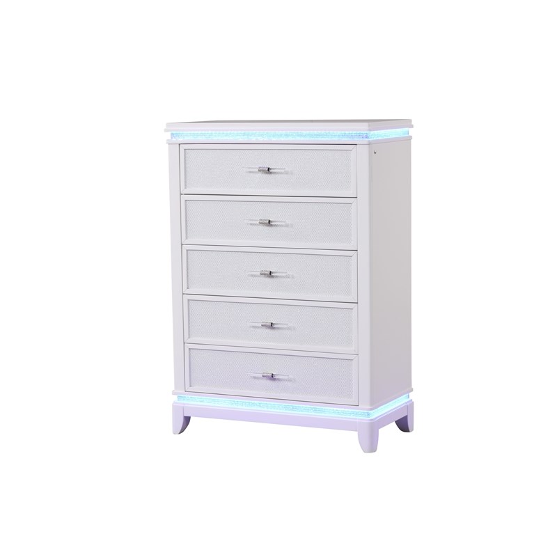 Modern Style Queen 5PC Bedroom Set Made with Wood in Milky White