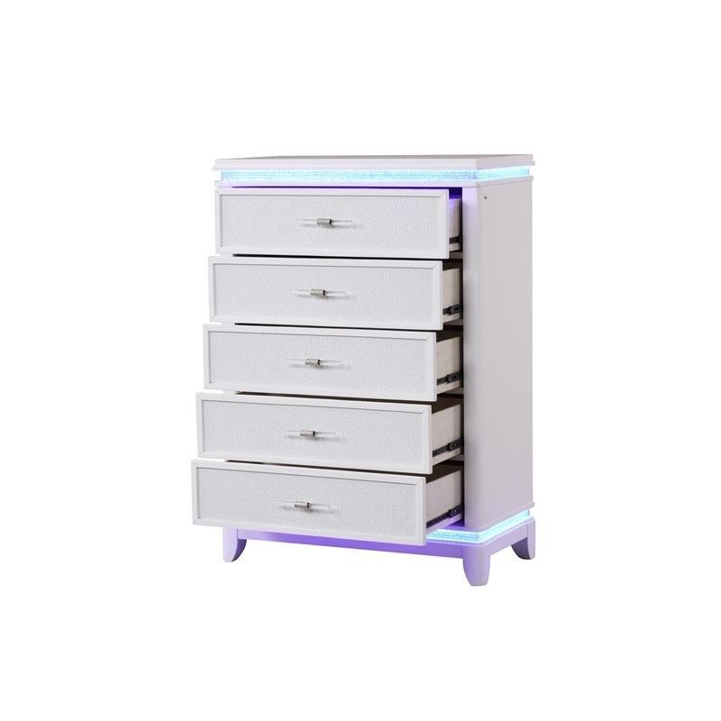 Modern Style Queen 5PC Bedroom Set Made with Wood in Milky White