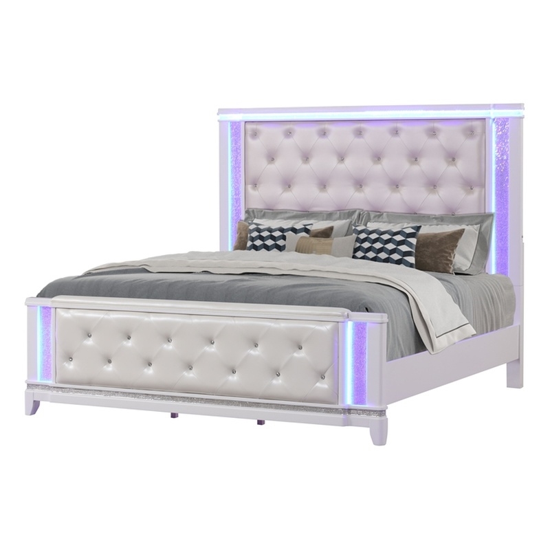 Modern Style King 5PC Storage Bedroom Set Made with Wood in Milky White