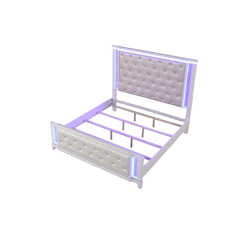 Modern Style King 5PC Storage Bedroom Set Made with Wood in Milky White